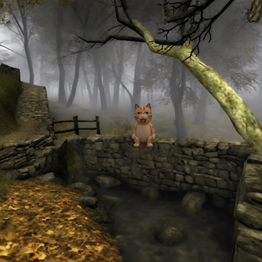 Menace on a stone bridge in the fog